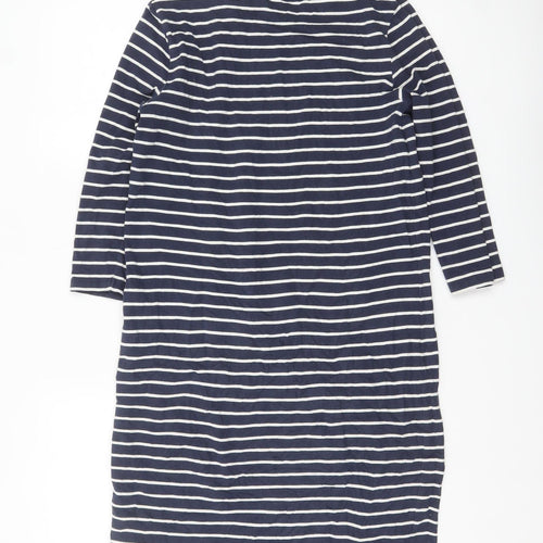 Jaeger Women Blue Striped Shift Dress Size S Cotton 3/4 Sleeve