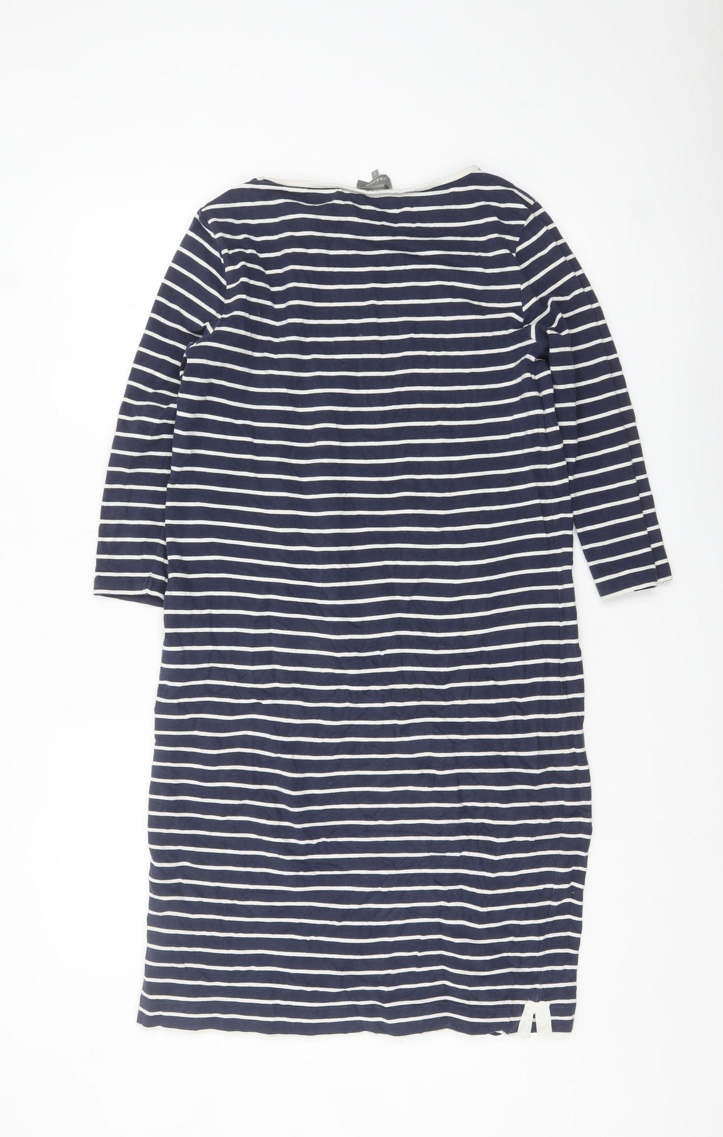 Jaeger Women Blue Striped Shift Dress Size S Cotton 3/4 Sleeve