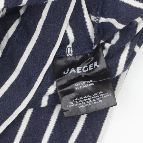 Jaeger Women Blue Striped Shift Dress Size S Cotton 3/4 Sleeve