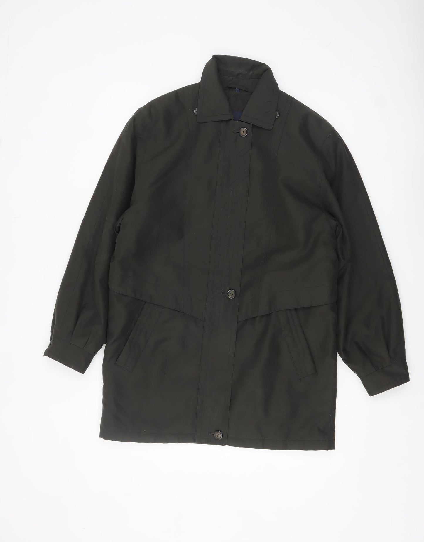Telemac Men's Black Mid-Length Overcoat Size S with Button Fastening
