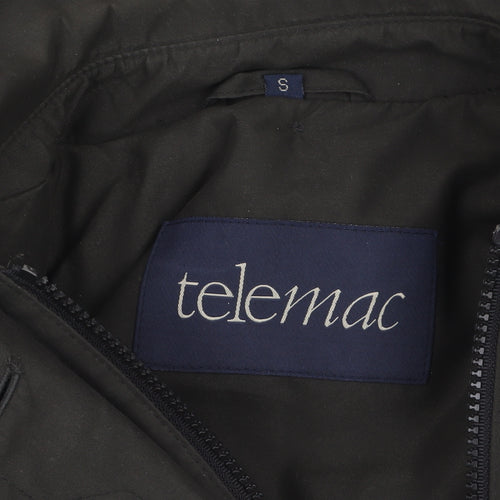 Telemac Men's Black Mid-Length Overcoat Size S with Button Fastening