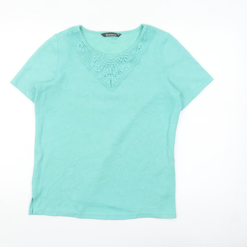 Bonmarche Womens Green Crochet Neck Short Sleeve T-Shirt Size S