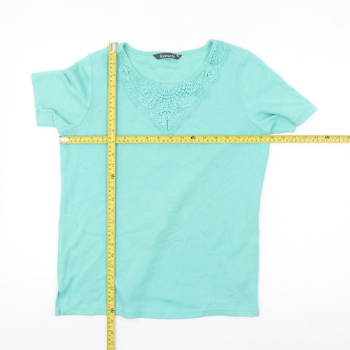 Bonmarche Womens Green Crochet Neck Short Sleeve T-Shirt Size S