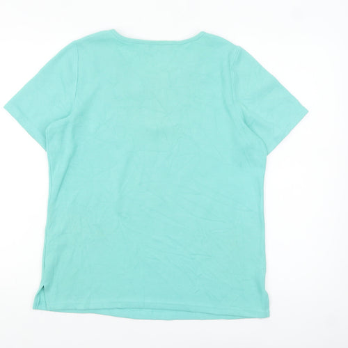 Bonmarche Womens Green Crochet Neck Short Sleeve T-Shirt Size S