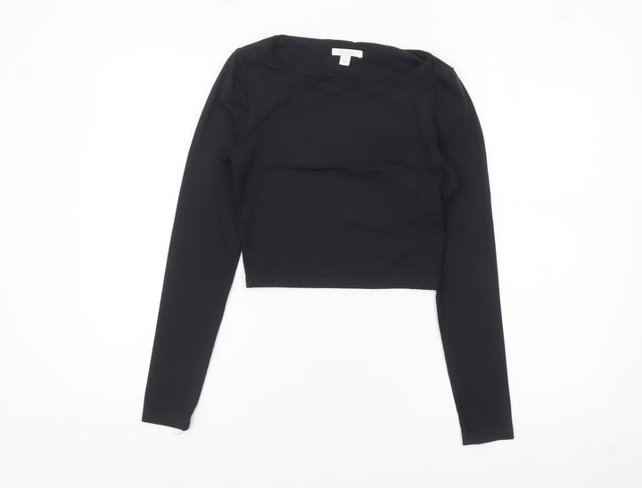 Kookai Women’s Black Cropped Long Sleeve Stretch Top Size S