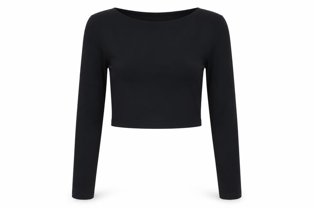 Kookai Women’s Black Cropped Long Sleeve Stretch Top Size S