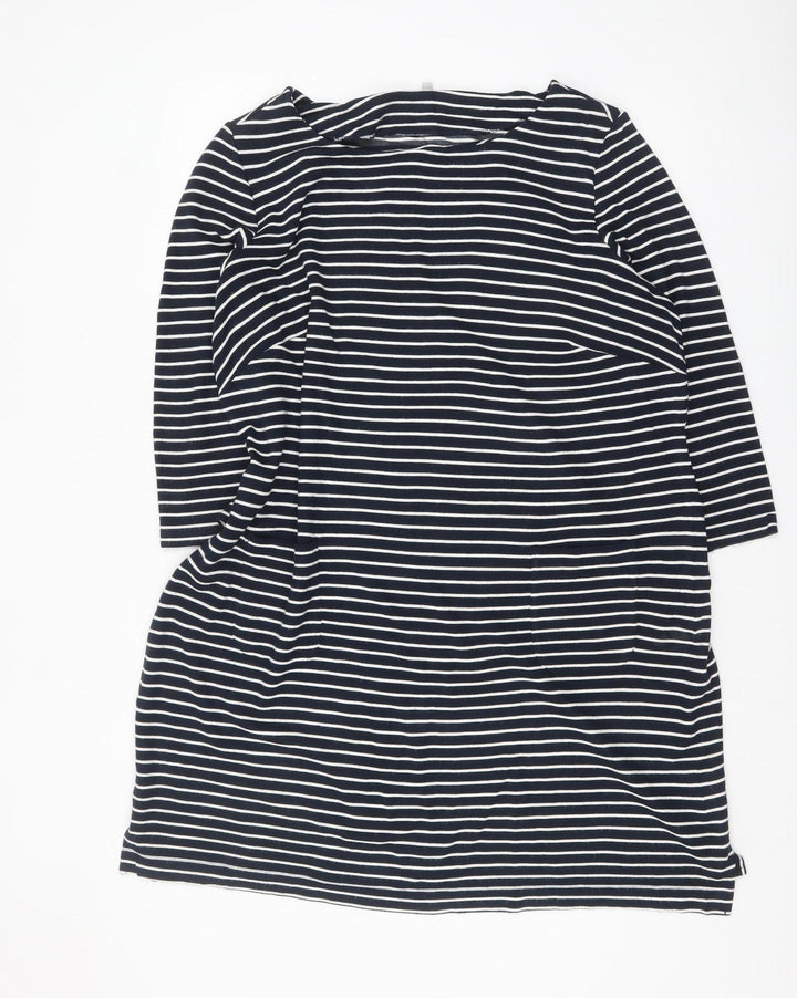 Marks and Spencer Per Una Women's Black Stripe 3/4 Sleeve Shift Dress Size 24