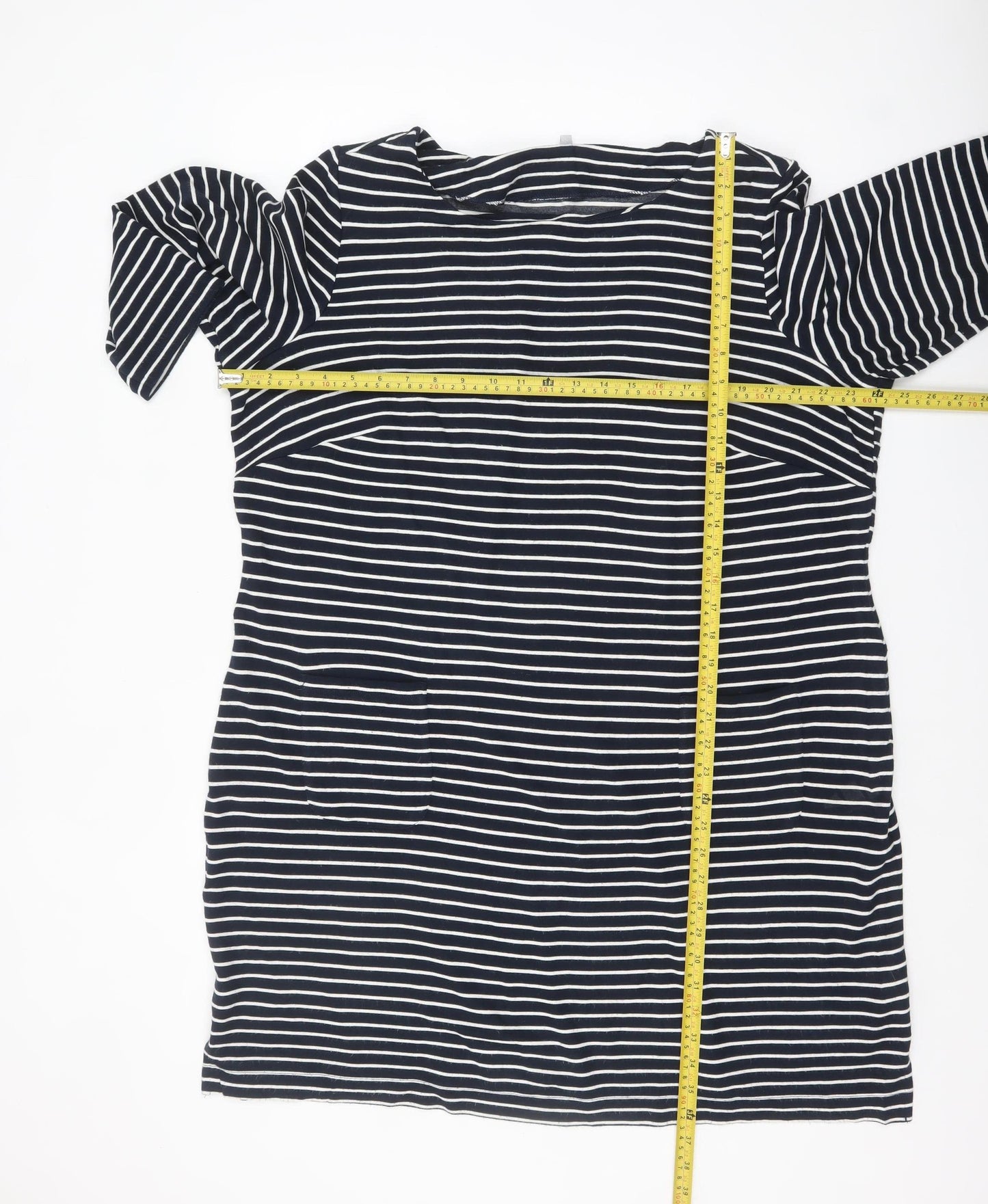 Marks and Spencer Per Una Women's Black Stripe 3/4 Sleeve Shift Dress Size 24