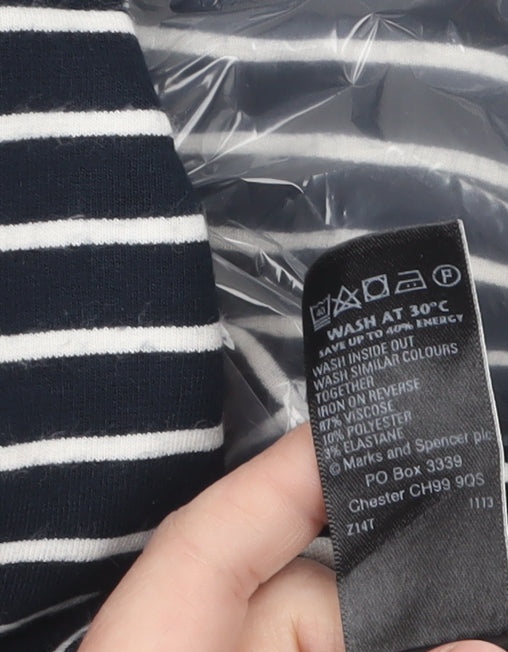 Marks and Spencer Per Una Women's Black Stripe 3/4 Sleeve Shift Dress Size 24