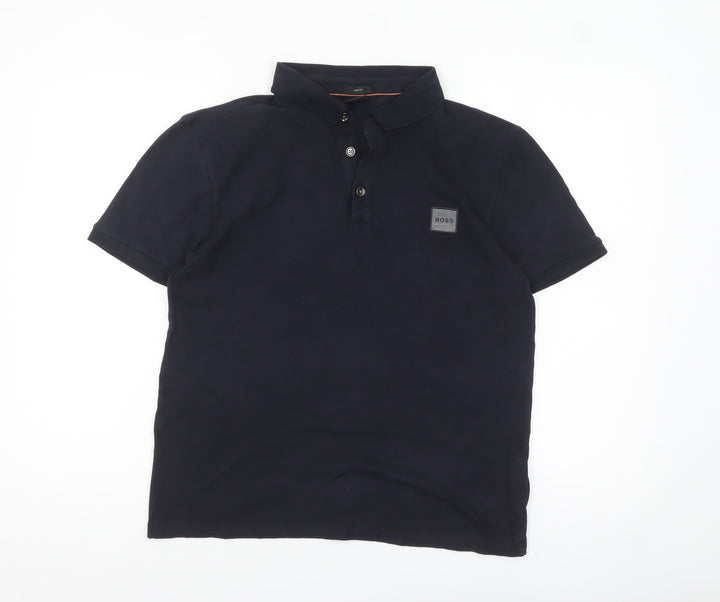 Hugo Boss Men's Slim Fit Black Polo Shirt Size L Cotton Blend