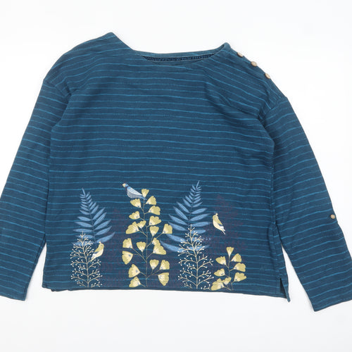 Mantaray Women Blue Striped Cotton Tunic Blouse Size 10