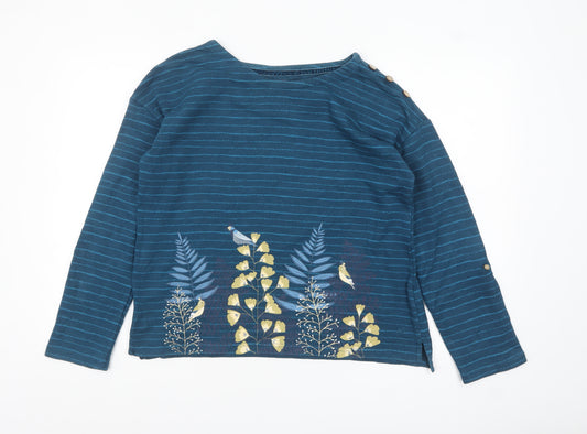 Mantaray Women Blue Striped Cotton Tunic Blouse Size 10