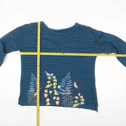 Mantaray Women Blue Striped Cotton Tunic Blouse Size 10