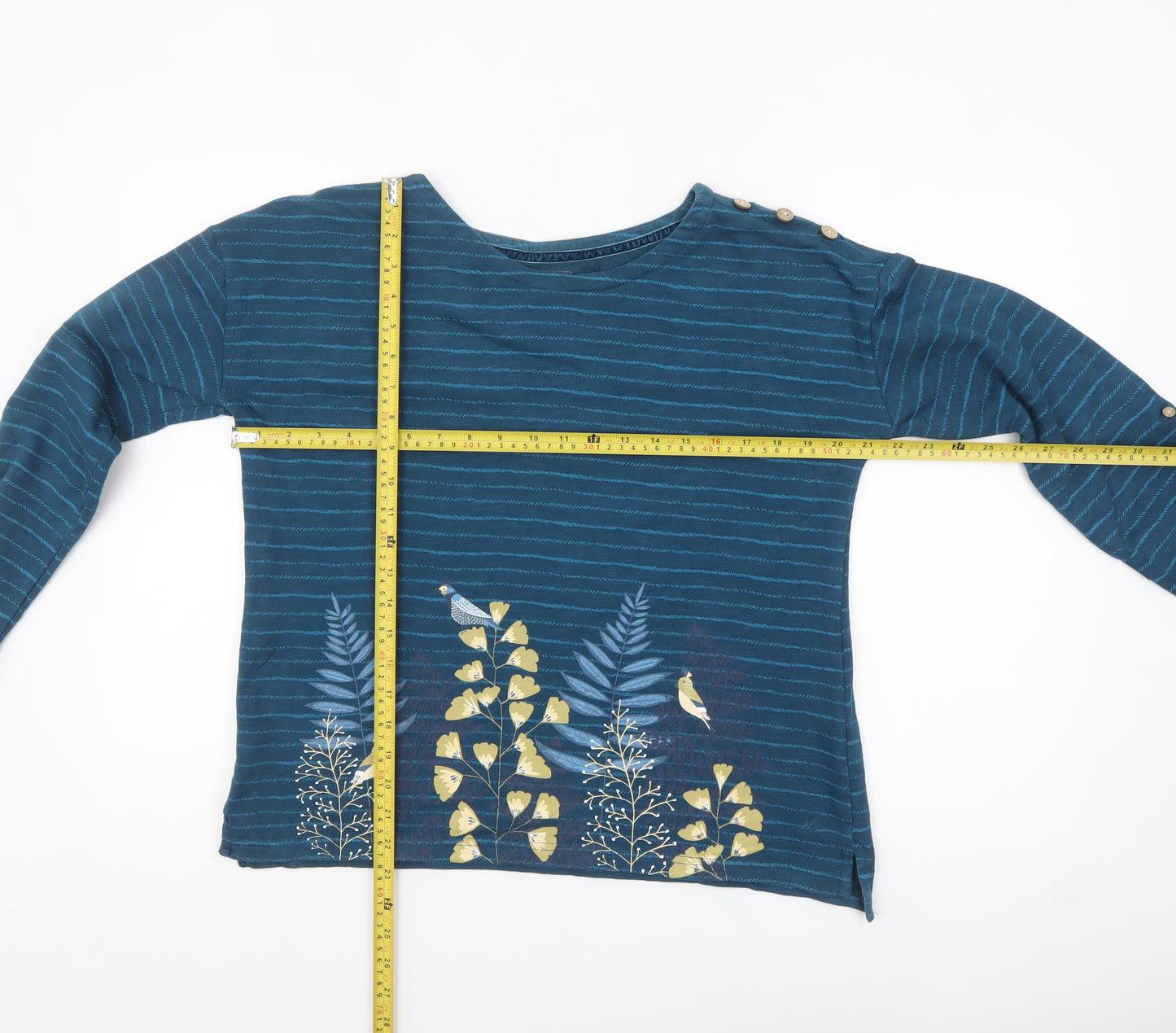 Mantaray Women Blue Striped Cotton Tunic Blouse Size 10