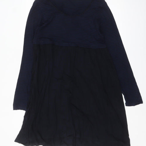 The White Company Women Navy Blue Stripe Long Sleeve Empire Dress M