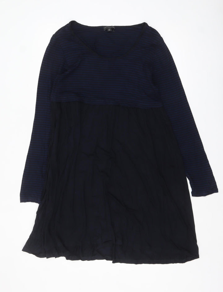 The White Company Women Navy Blue Stripe Long Sleeve Empire Dress M