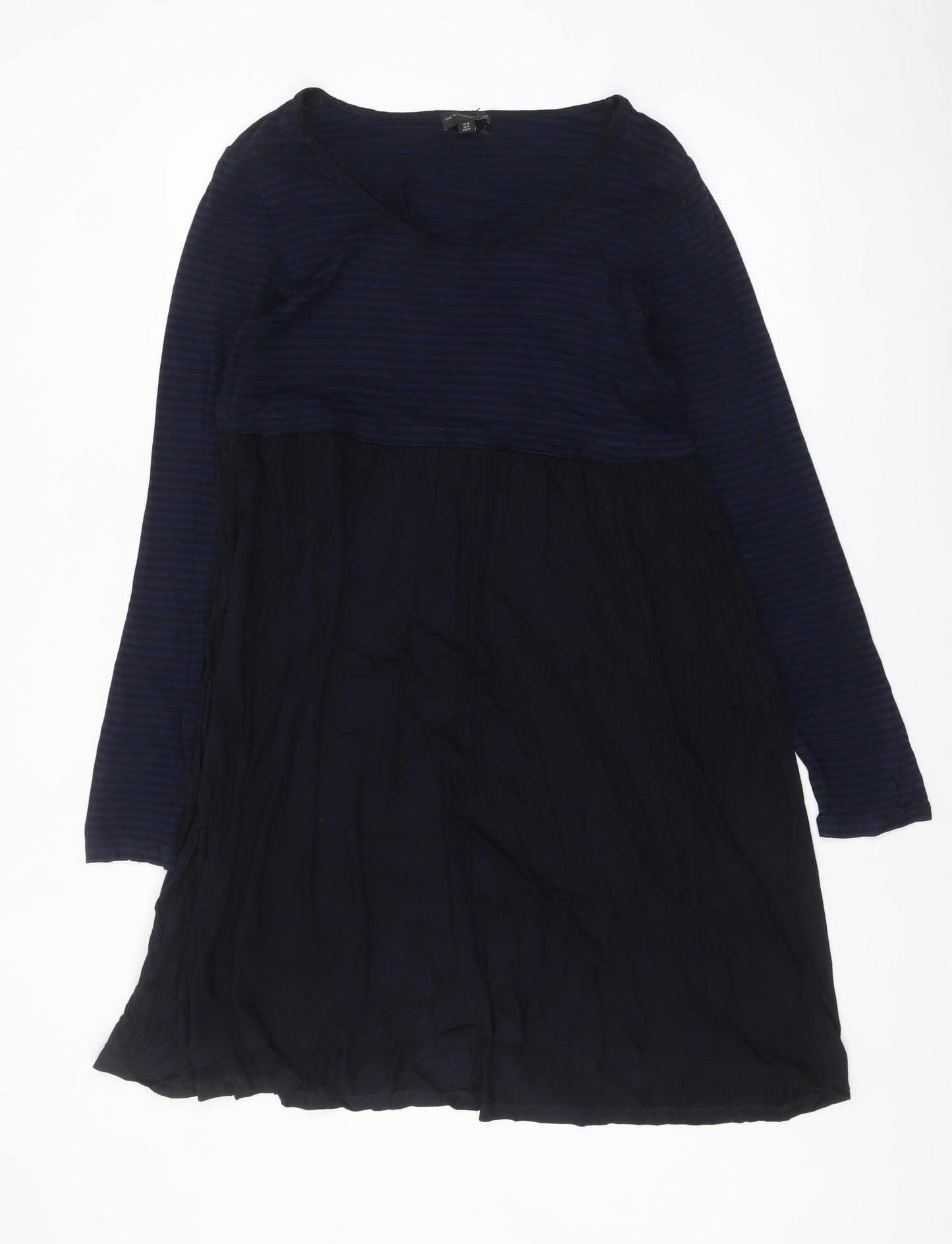 The White Company Women Navy Blue Stripe Long Sleeve Empire Dress M