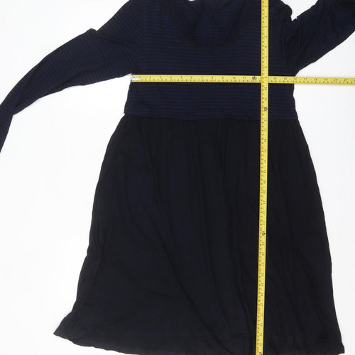 The White Company Women Navy Blue Stripe Long Sleeve Empire Dress M