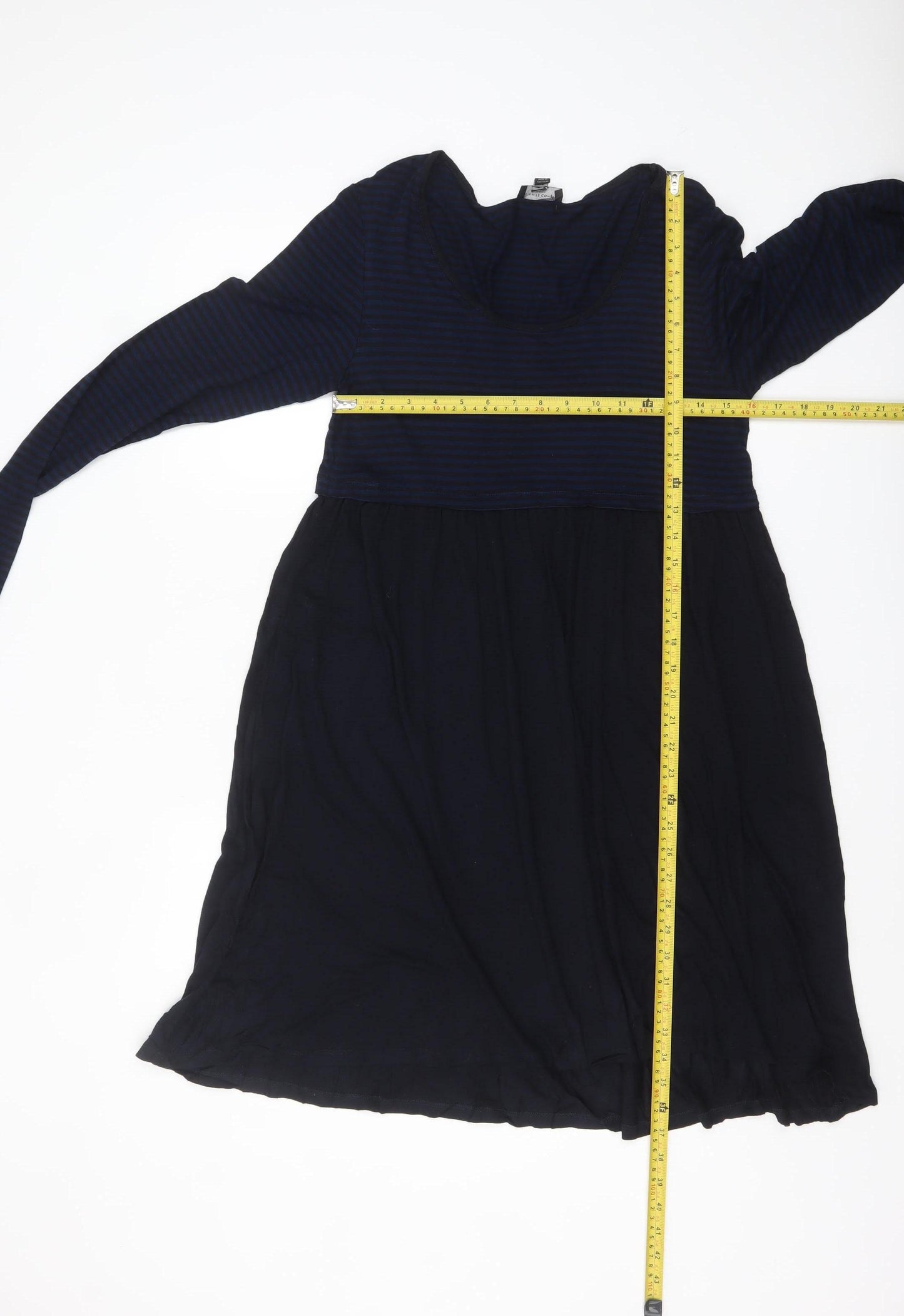 The White Company Women Navy Blue Stripe Long Sleeve Empire Dress M
