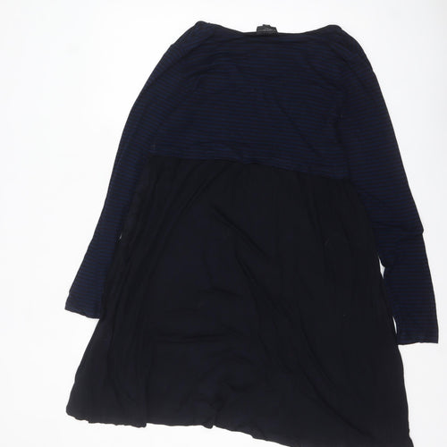 The White Company Women Navy Blue Stripe Long Sleeve Empire Dress M