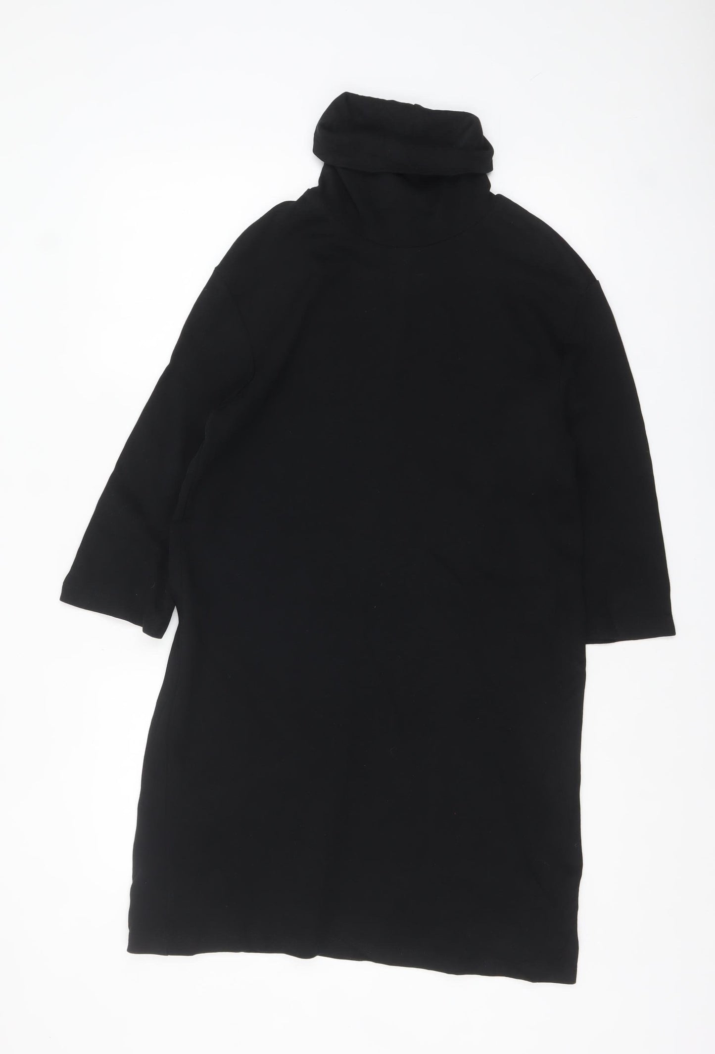 Zara Women Black Roll Neck Shift Jersey Dress Size S