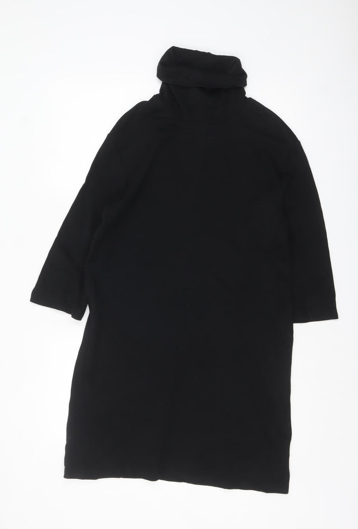 Zara Women Black Roll Neck Shift Jersey Dress Size S