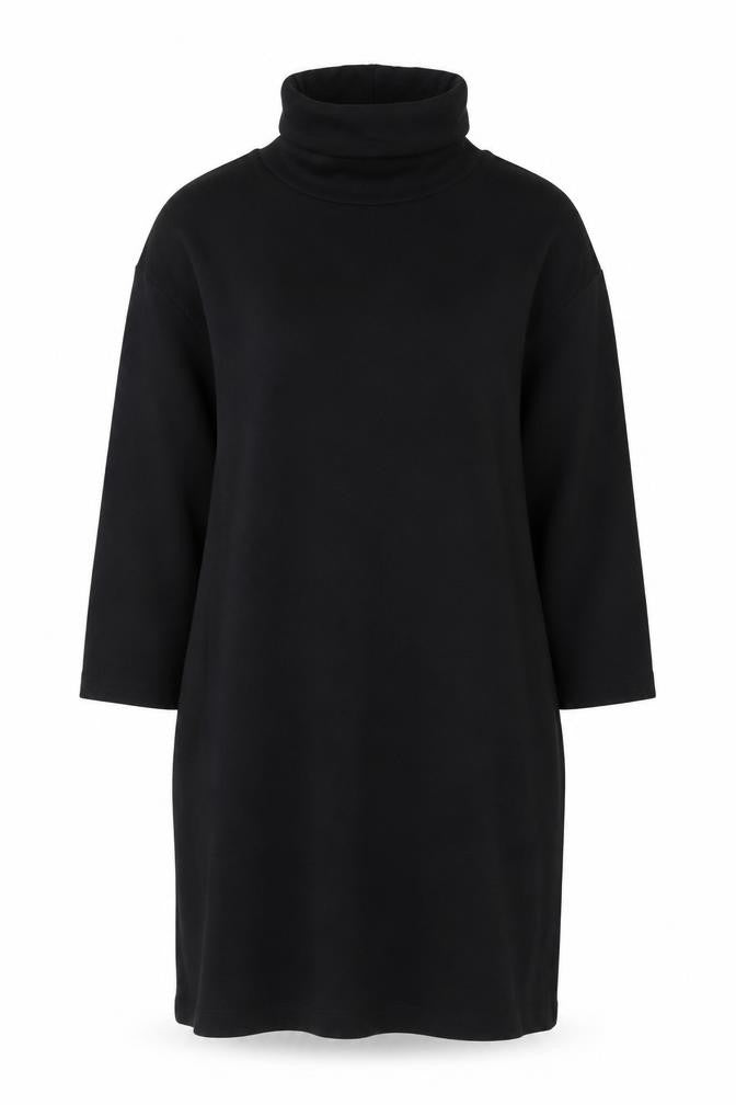 Front view of Zara Women Black Roll Neck Shift Jersey Dress, size S