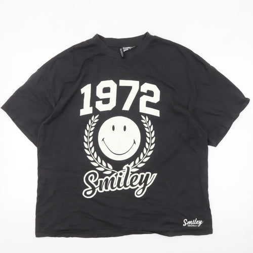 H&M Divided Smiley Originals Men's Black 1972 Graphic Cotton T-Shirt M