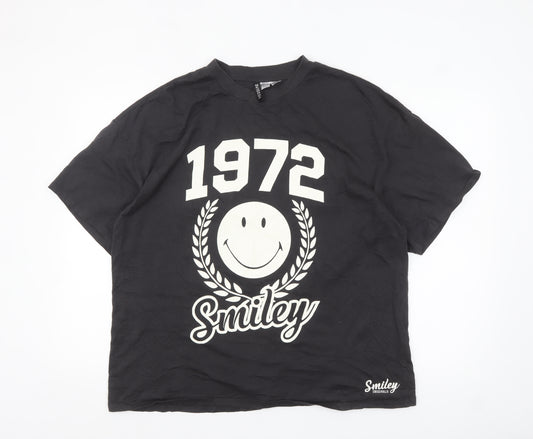 H&M Divided Smiley Originals Men's Black 1972 Graphic Cotton T-Shirt M