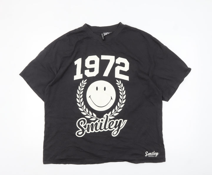 H&M Divided Smiley Originals Men's Black 1972 Graphic Cotton T-Shirt M