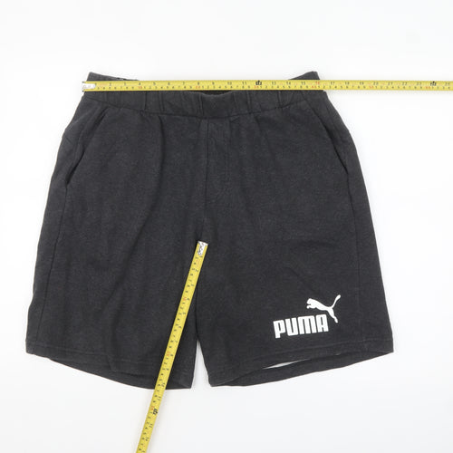 Puma Men Black Sweat Shorts L Elastic Waist Pockets