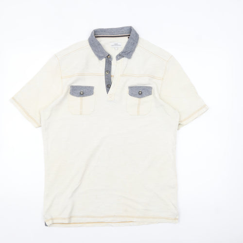 Next Men’s Beige Cotton Short Sleeve Polo Shirt Size Small