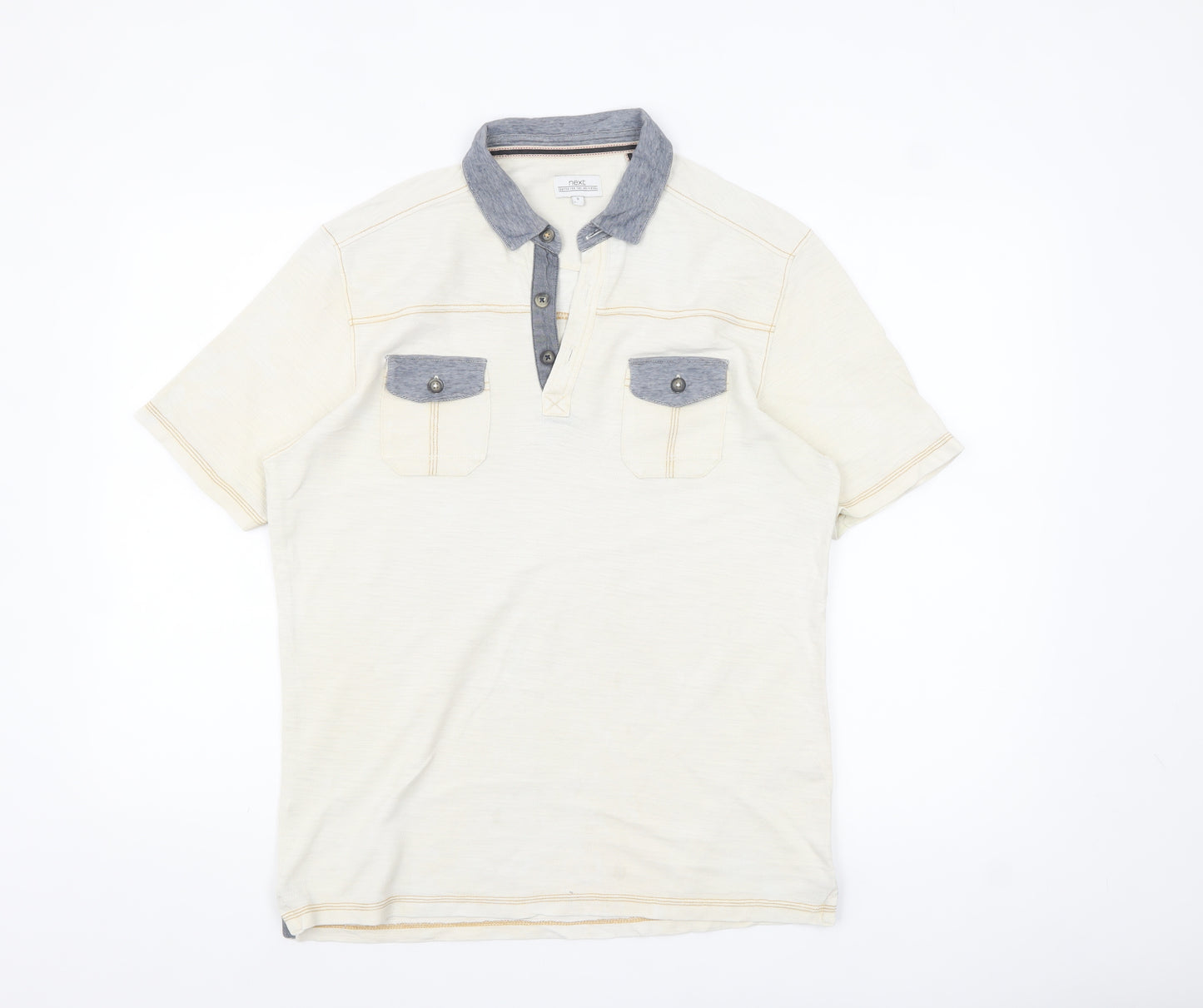 Next Men’s Beige Cotton Short Sleeve Polo Shirt Size Small