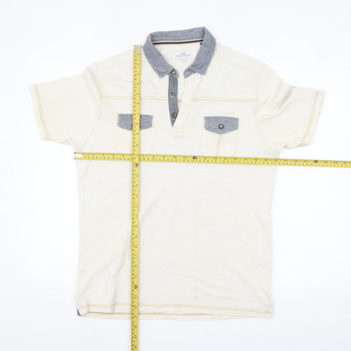 Next Men’s Beige Cotton Short Sleeve Polo Shirt Size Small