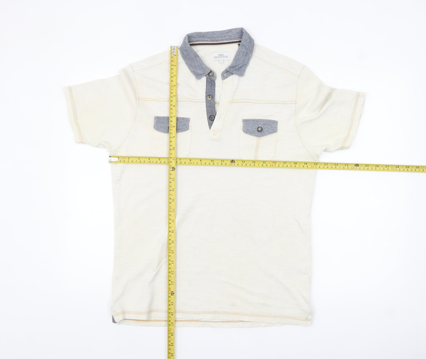 Next Men’s Beige Cotton Short Sleeve Polo Shirt Size Small