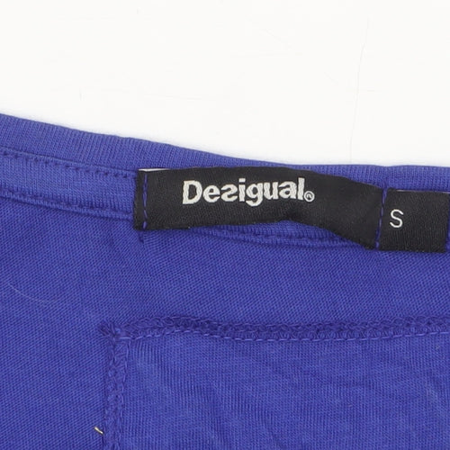 Desigual Women Blue Sequin Floral Cotton T-Shirt Size S
