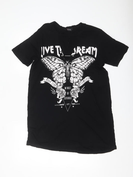 Yours Womens Black Graphic Rock T-Shirt Size 16 Short Sleeve