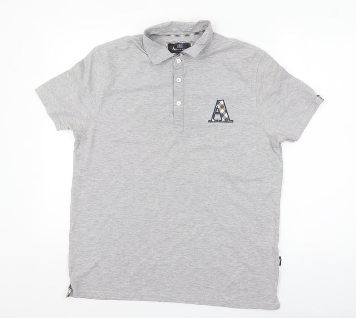 Aquascutum Men Grey Short Sleeve Polo Shirt XL Classic Fit