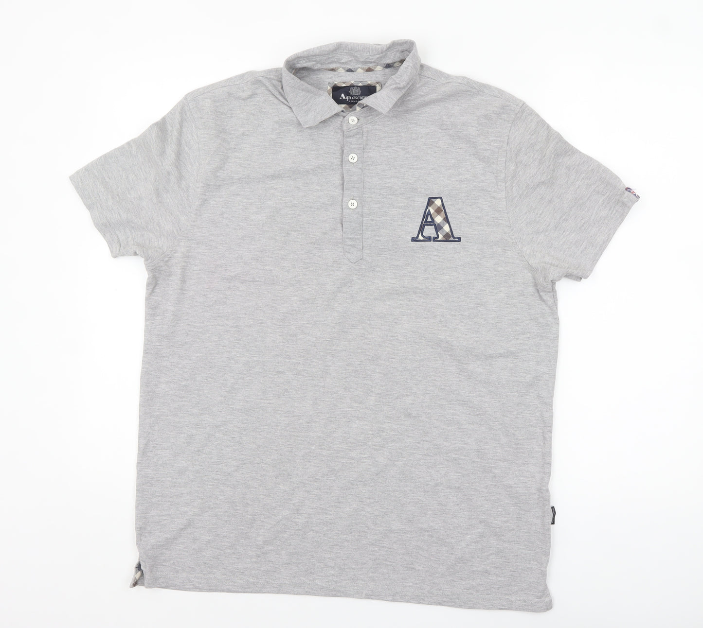 Aquascutum Men Grey Short Sleeve Polo Shirt XL Classic Fit