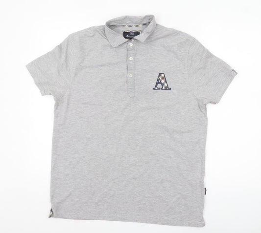 Aquascutum Men Grey Short Sleeve Polo Shirt XL Classic Fit