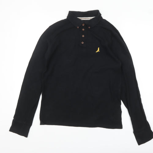 Brave Soul Men's Black Long Sleeve Cotton Polo Shirt XS