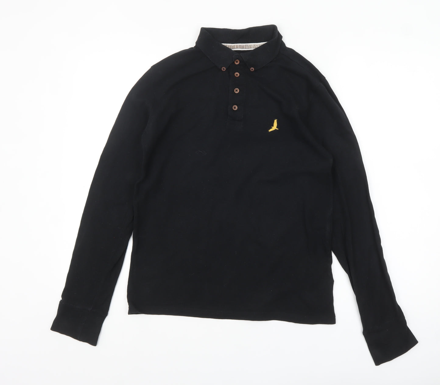 Brave Soul Men's Black Long Sleeve Cotton Polo Shirt XS