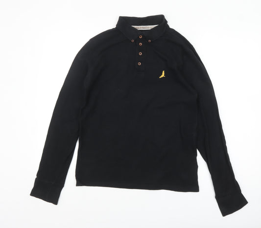 Brave Soul Men's Black Long Sleeve Cotton Polo Shirt XS