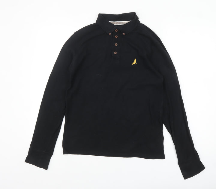 Brave Soul Men's Black Long Sleeve Cotton Polo Shirt XS