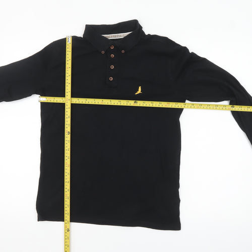 Brave Soul Men's Black Long Sleeve Cotton Polo Shirt XS