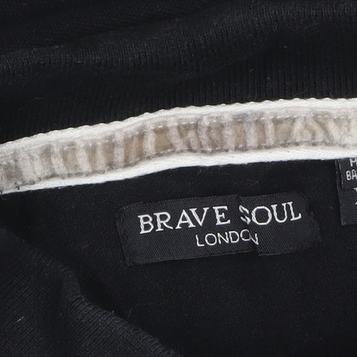 Brave Soul Men's Black Long Sleeve Cotton Polo Shirt XS