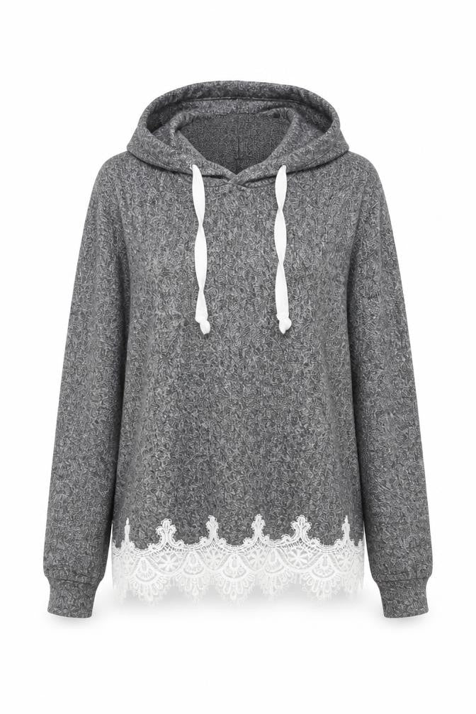 The Kooples Sport Womens Grey Lace Trim Hoodie Size S Viscose Blend