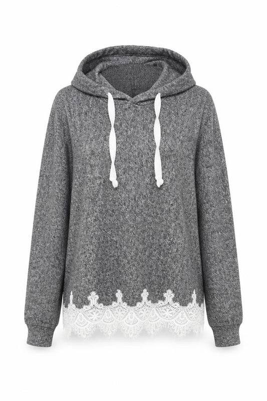 The Kooples Sport Womens Grey Lace Trim Hoodie Size S Viscose Blend