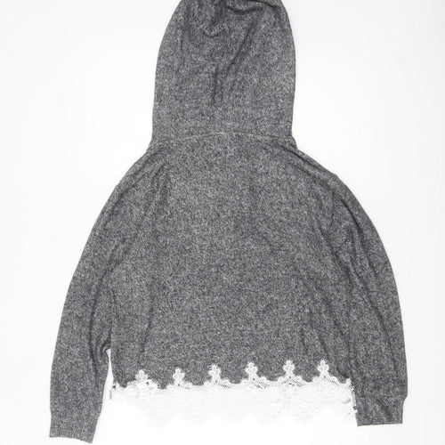 The Kooples Sport Womens Grey Lace Trim Hoodie Size S Viscose Blend