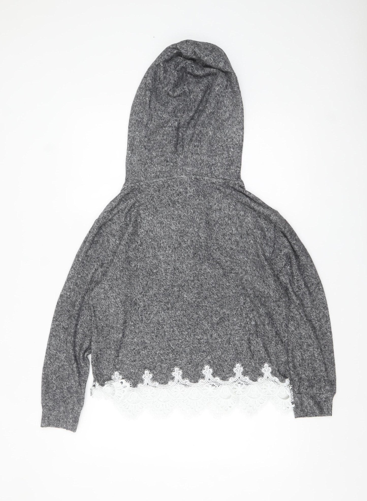 The Kooples Sport Womens Grey Lace Trim Hoodie Size S Viscose Blend